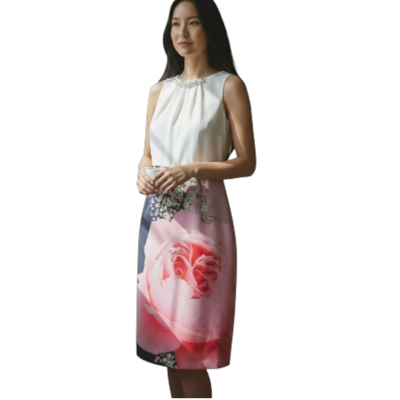 Ted Baker Dresses & Skirts - Ted Baker Rubelle Blenheim Palace ruched detail midi dress in natural maximalist